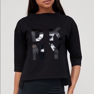 DKNY Sport Women's Black Stacked Lacquer Logo Popover Top Medium NWT